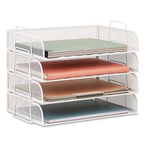 Mind Reader Metal Mesh Stackable Letter Tray, 4 Sections, Letter Size, 13.25 x 9.75 x 11.5, White (DSTACK4WHT)