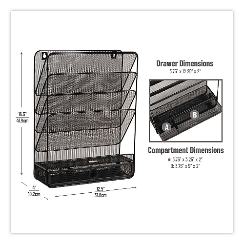 Mind Reader 7-Compartment Metal Desk Shelf, 12.5 x 4 x 16.5, Black (MAGROUNDBLK)