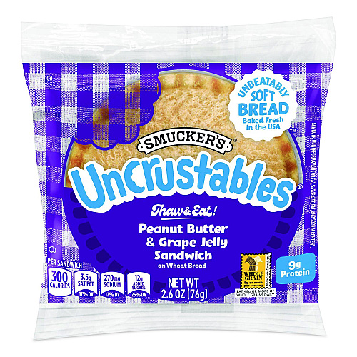 Smucker's UNCRUSTABLES Peanut Butter and Grape Wheat, 2.6 oz, 8 Sandwiches/Box, 2 Boxes/Carton (60004242)