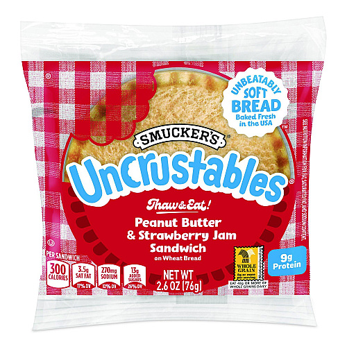 Smucker's UNCRUSTABLES Peanut Butter and Strawberry Wheat, 2.6 oz, 8 Sandwiches/Box, 2 Boxes/Carton (60004245)