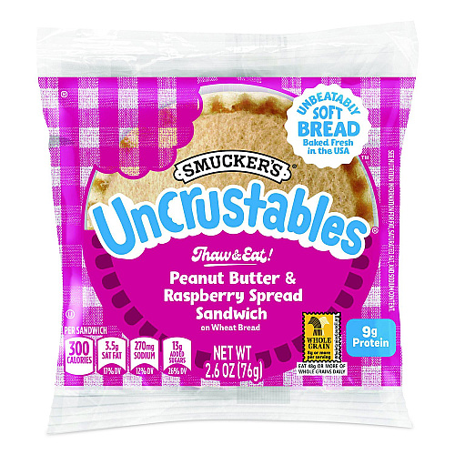 Smucker's UNCRUSTABLES Peanut Butter and Raspberry Wheat, 2.6 oz, 8 Sandwiches/Box, 2 Boxes/Carton (60004243)