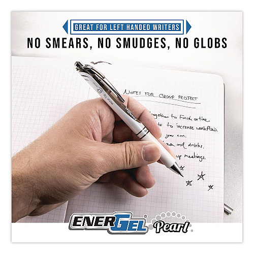 Pentel EnerGel Pearl Deluxe RTX Gel Pen, Retractable, Medium 0.7 mm, Assorted Ink, Assorted Barrel, 12/Pack (BL77PWBP12M)