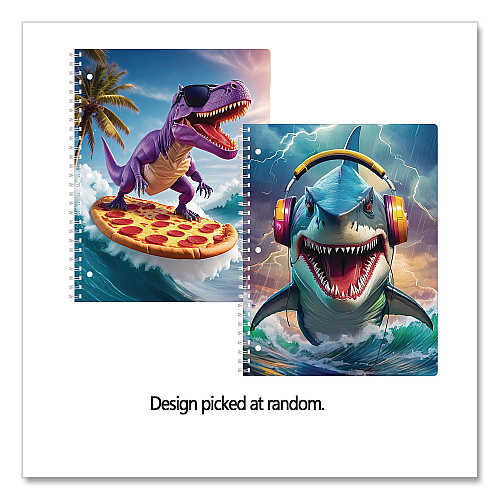 ECCOLO One-Subject Notebook, Wide/Legal Rule, Dino or Shark, Randomly Assorted, (80) 11 x 8.5 Sheets (ST845D)