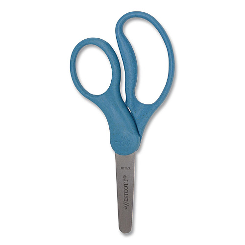 Westcott KleenEarth Rice Husk Kids Scissors, Rounded Tip, 5" Long, 2" Cut Length, Straight Assorted Color Handles, 6/Pack (00684)
