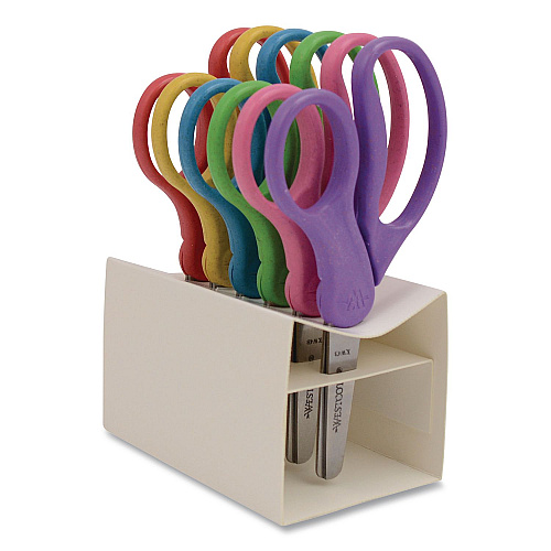 Westcott KleenEarth Rice Husk Kids Scissors, Rounded Tip, 5" Long, 2" Cut Length, Straight Assorted Color Handles, 6/Pack (00684)