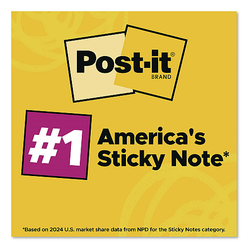 Post-it Super Sticky Notes, 3" x 3", Randomly Assorted Energy Boost and Playful Primaries Colors, 45 Sheets/Pad, 15 Pads/Pack (65415SSPS2)