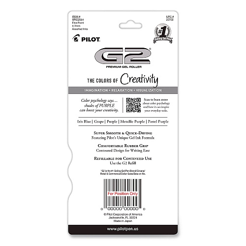 Pilot G2 Edge Colors of Creativity Premium Gel Pens, Shades of Purple, Retractable, Fine 0.7 mm, Assorted Ink/Barrel Colors, 5/Pack (XPO32001)