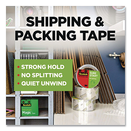 Scotch Sure Start Packaging Tape, 3" Core, 1.88" x 43.7 yd, Clear, 6/Pack (3450406)