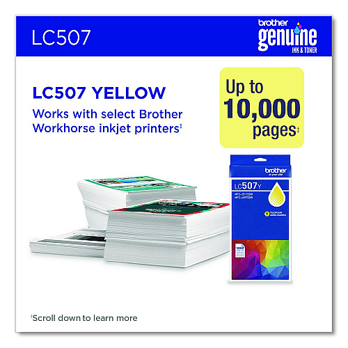 Brother LC507 Ultra High-Yield Ink, 1,500 Page-Yield, Yellow (LC507Y)
