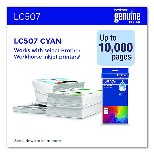 Brother LC507 Ultra High-Yield Ink, 1,500 Page-Yield, Cyan (LC507C)
