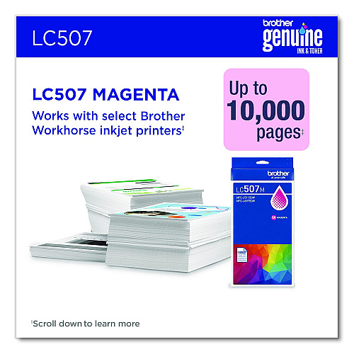 Brother LC507 Ultra High-Yield Ink, 1,500 Page-Yield, Magenta (LC507M)