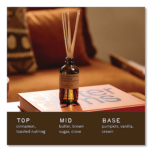 P.F. Candle Co. Reed Diffuser, Spiced Pumpkin, 3.5 oz, 4.25" Bottle, 9" Reeds, Amber (RD1)