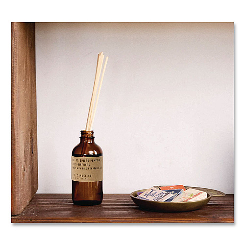 P.F. Candle Co. Reed Diffuser, Spiced Pumpkin, 3.5 oz, 4.25" Bottle, 9" Reeds, Amber (RD1)