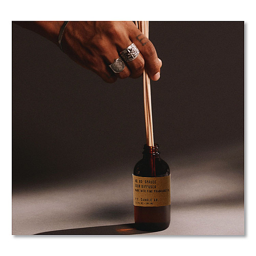 P.F. Candle Co. Reed Diffuser, Spruce, 3.5 oz, 4.25" Bottle, 9" Reeds, Amber (RD5)