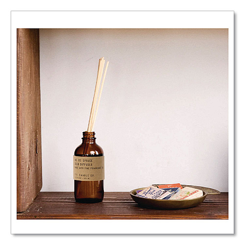 P.F. Candle Co. Reed Diffuser, Spruce, 3.5 oz, 4.25" Bottle, 9" Reeds, Amber (RD5)