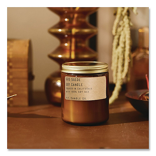 P.F. Candle Co. Soy Jar Candle, Iris Suede, 50 Hour Burn Time, 7.2 oz, Amber (XC23)