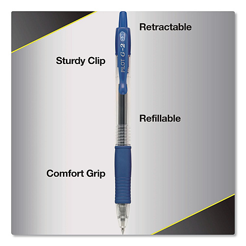 Pilot G2 Edge Premium Gel Pen, Retractable, Ultra Fine 0.38 mm, Blue Ink, Clear/Blue Barrel, 5/Pack (18203)
