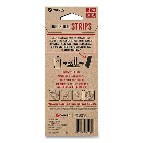 Velcro ECO Collection Industrial Strips, 1.75" x 3", Black, 2/Pack (VEL30189USA)