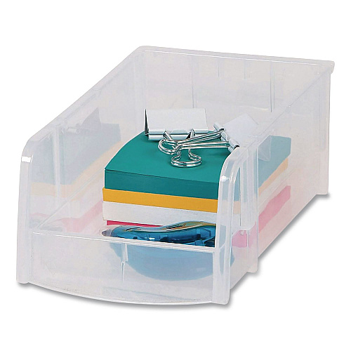 Staples Stackable Storage Bin, 0.38 L, 3 x 4.5 x 7.5, Clear (200518)