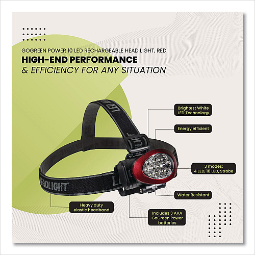 GoGreen Power LED Headlights, 3 AAA Batteries (Included), Red (G11310HLRD)