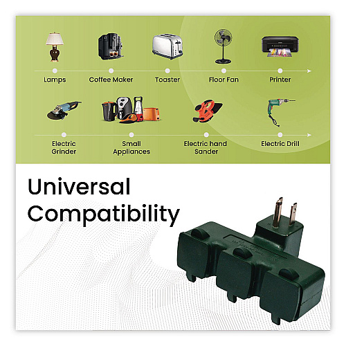 GoGreen Power 3-Outlet Tri Tap Adapter with Covers, 3 Outlets, Green (GG03431GN)