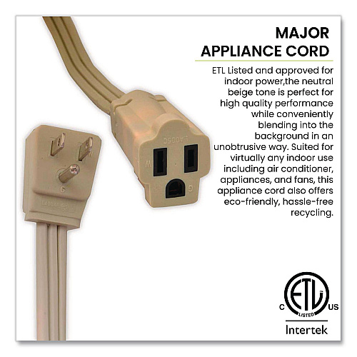 GoGreen Power Appliance Cords, 3 ft, 15 A, Beige (GG25603)