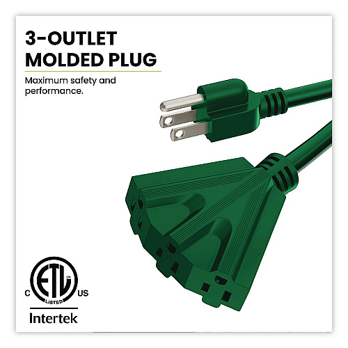 GoGreen Power 3-Outlet Outdoor Extension Cord with Lighted End, 13 A, 8 ft, 13, Green (GG15008GN)