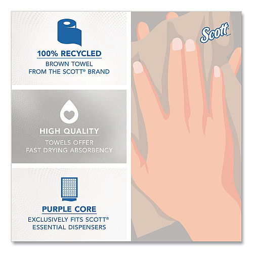 Scott 100% Recycled Hard Roll Paper Towels, 1-Ply, 8" x 900 ft, Brown, 6/Carton (58671CT)