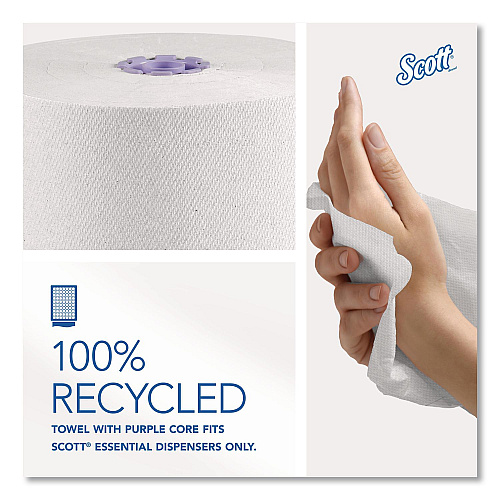 Scott 100% Recycled Hard Roll Paper Towels, 1-Ply, 8" x 700 ft, White, 6/Carton (58423CT)