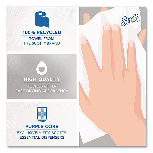 Scott 100% Recycled Hard Roll Paper Towels, 1-Ply, 8" x 700 ft, White, 6/Carton (58423CT)