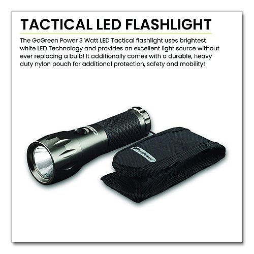 GoGreen Power LED Tactical Flashlight, 3 AAA Batteries (Included), Silver (GG113013T)