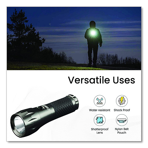 GoGreen Power LED Tactical Flashlight, 3 AAA Batteries (Included), Silver (GG113013T)