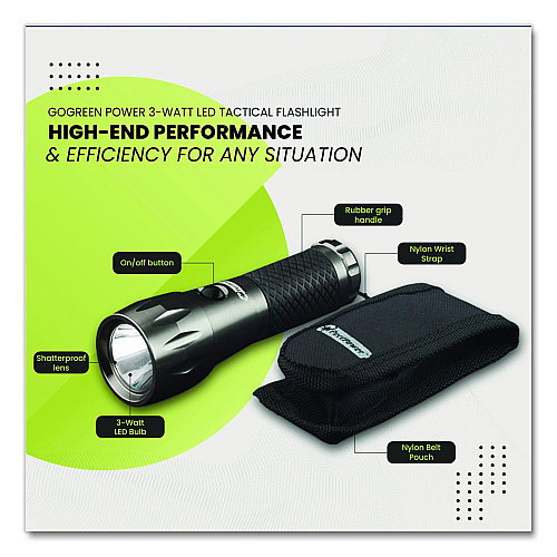 GoGreen Power LED Tactical Flashlight, 3 AAA Batteries (Included), Silver (GG113013T)