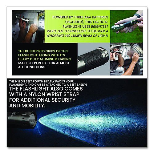 GoGreen Power LED Tactical Flashlight, 3 AAA Batteries (Included), Silver (GG113013T)