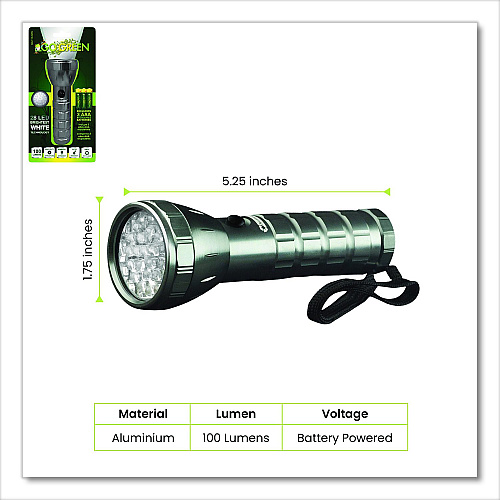 GoGreen Power 28 LED Professional Flashlight, 3 AAA Batteries (Included), Black/Silver (GG11324SV)