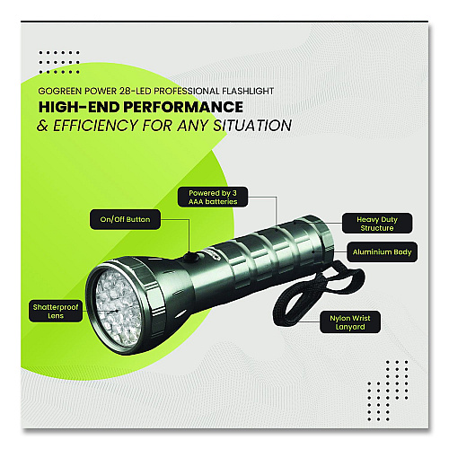 GoGreen Power 28 LED Professional Flashlight, 3 AAA Batteries (Included), Black/Silver (GG11324SV)