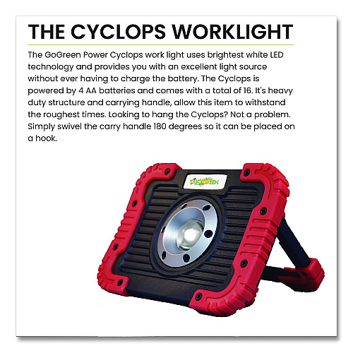 GoGreen Power Cyclops Work Light, Integrated LED Bulb, 6.75 x 2.5 x 5, Red/Black (GG113CYWL)