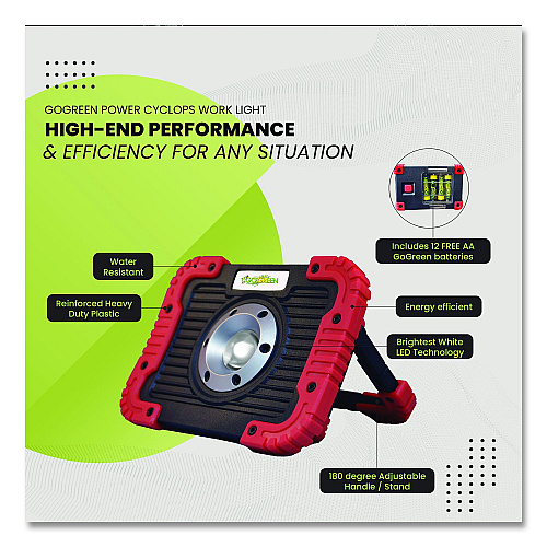 GoGreen Power Cyclops Work Light, Integrated LED Bulb, 6.75 x 2.5 x 5, Red/Black (GG113CYWL)