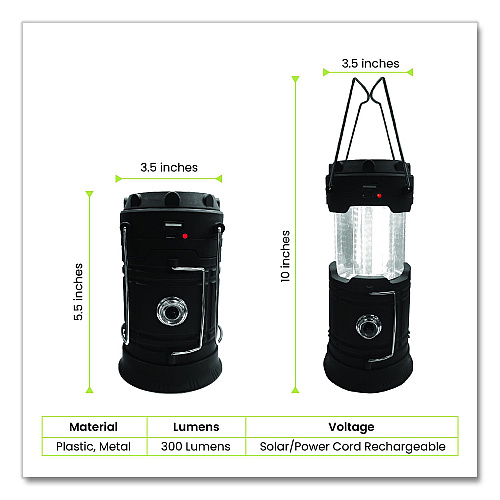 GoGreen Power COB LED Solar/Rechargeable Lantern, Lithium Ion Rechargeable Battery (Included), Dark Gray (GG11330LSPOP)