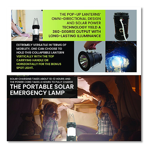 GoGreen Power COB LED Solar/Rechargeable Lantern, Lithium Ion Rechargeable Battery (Included), Dark Gray (GG11330LSPOP)