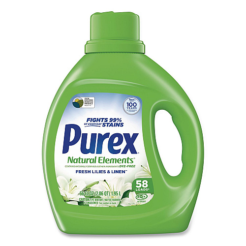 Purex Natural Elements Liquid Laundry Detergent, Fresh Lilies and Linen, 66 oz Bottle, 6/Carton (05649CT)
