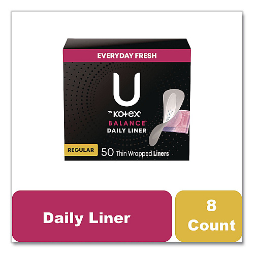 Kotex Balance Daily Wrapped Panty Liners, Light Absorbency, 50/Pack, 8 Packs/Carton (42489)