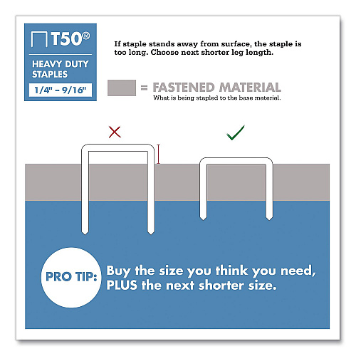 Arrow T50 Heavy Duty Staples, 0.25" Leg, 0.38" Crown, Silver, 1,250/Box (504BX)