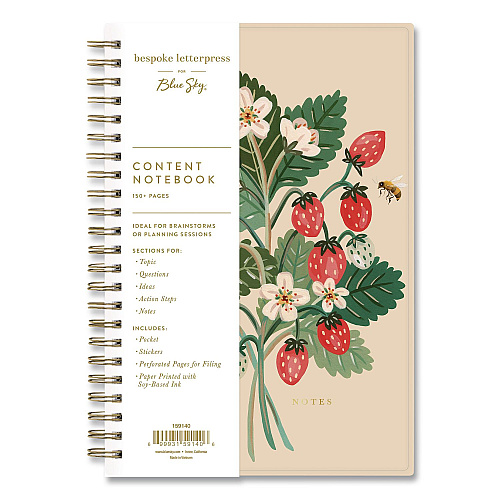 Blue Sky Bespoke Letterpress Content Notebook, Strawberry and Bee Cover, (150) 8 x 5 Sheets (159140)
