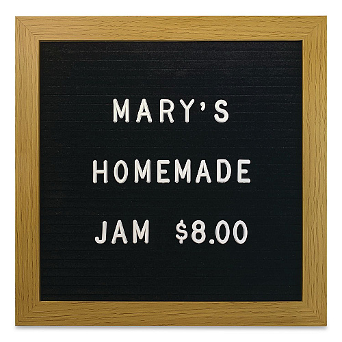 COSCO Message Letter Board, 10 x 10, Black Surface, Brown Wood Frame (098522)