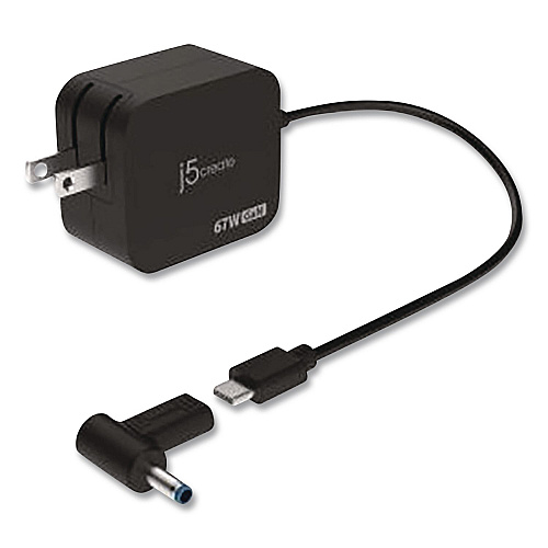 j5create GaN 67 W USB-C Mini Charger with 4.5 mm Converter, Black (JUP1565)