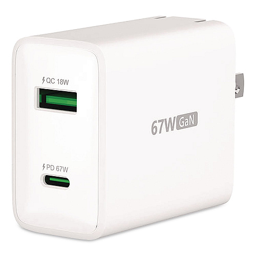 j5create 67 W GaN USB-C/USB-A Two-Port Charger, White (JUP2367)