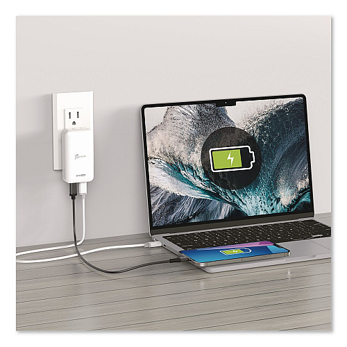 j5create 65 W USB-C Two-Port GaN PD Charger, White (JUP2465)