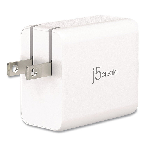 j5create 65 W GaN USB-A/USB-C Three-Port Charger, White (JUP3365)