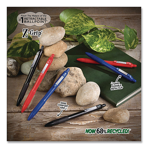 Zebra Z-Grip Ballpoint Pen with Recycled Material, Retractable, Medium 1 mm, Assorted Ink and Barrel Colors, 24/Pack (20304)